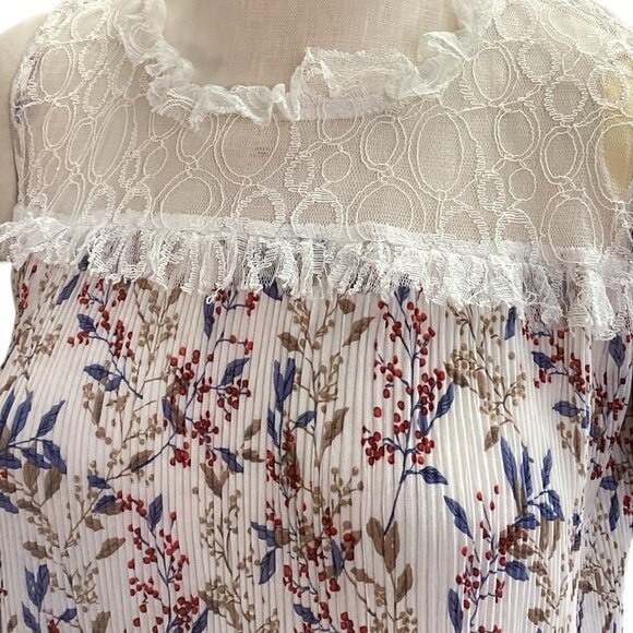 Suzanne Betro Lace Ruffle Hi-Neck Floral Top Sz S #158A - Picture 6 of 9